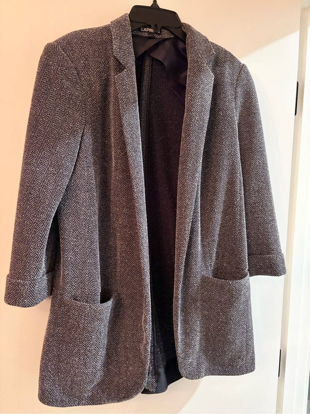 Express Gray Herringbone Tweed Casual Blazer Jacket
